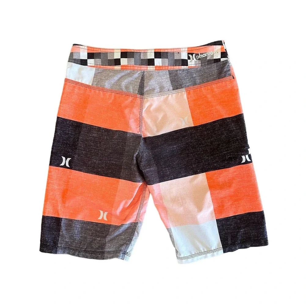 Hurley Phantom Buckle Men’s Size 28 Board Shorts Orange Grey Logo Drawstring